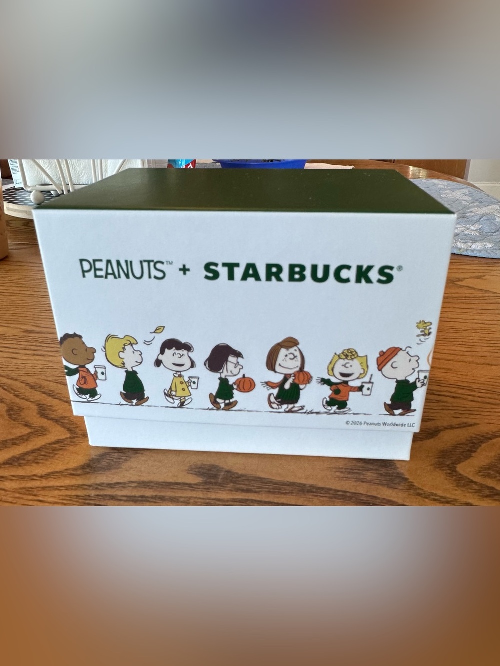 NWT Starbucks Peanuts Ceramic
Mug in White with Green and Orange Accents
